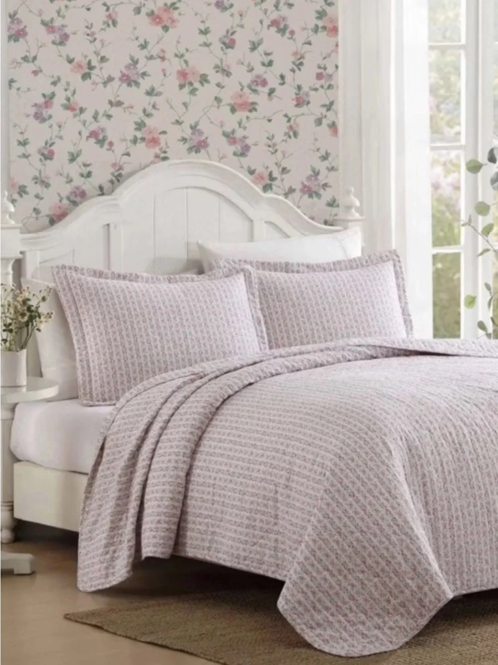 Pink Floral Striped KING 3 Pc. Quilt Set ~ 100% Cotton ~ Timeless All Seasons